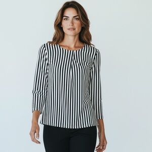 KoanDaily ladies large high low blouse. Long sleeve black and white stripe NWOT